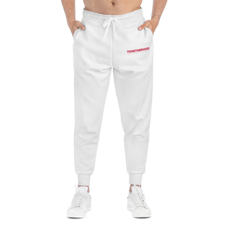 White Togetherhood logo joggers front view.