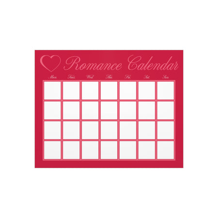 Red calendar with four weeks of scheduling.