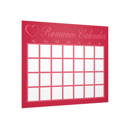 Red calendar with four weeks of scheduling.