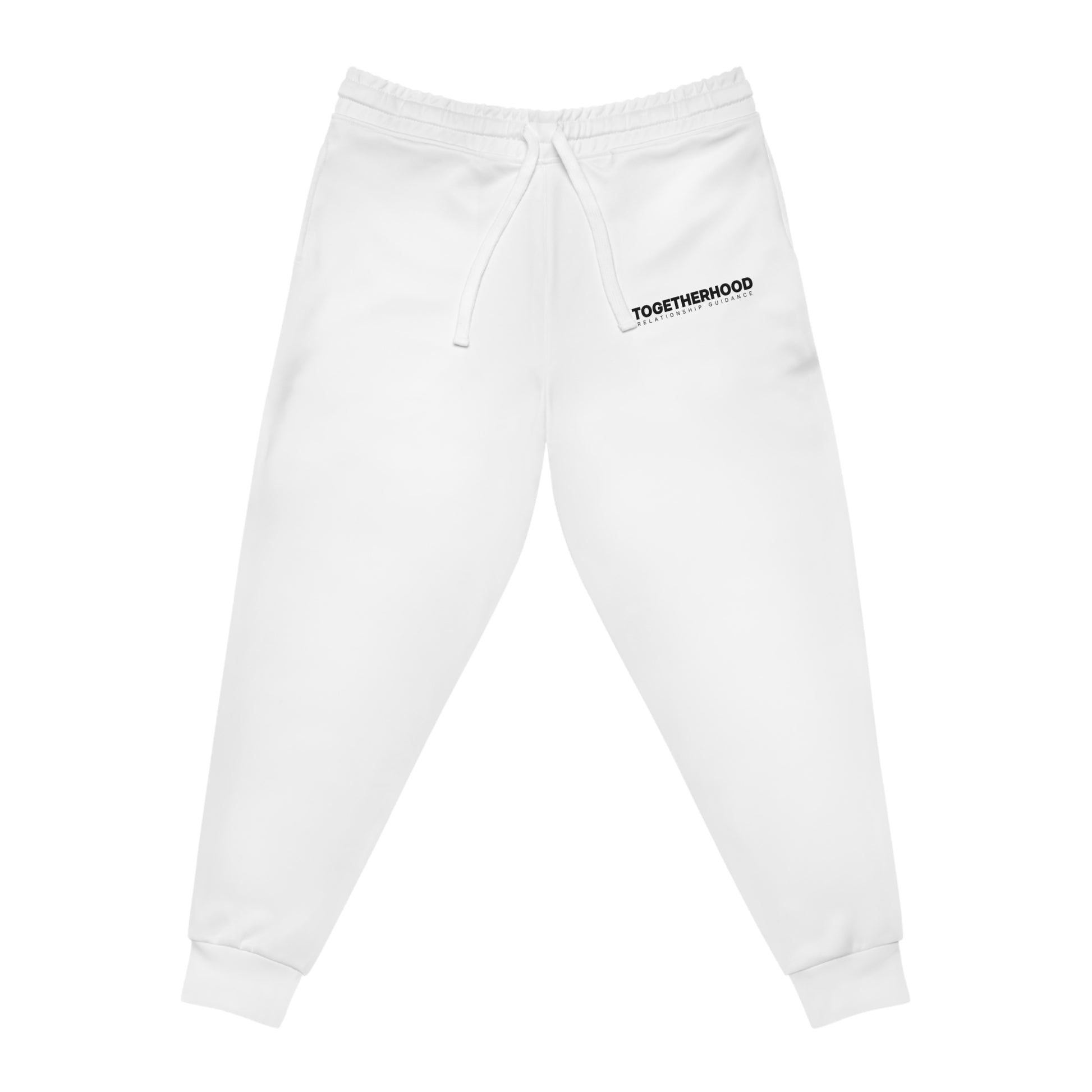 White joggers with black Togetherhood logo.